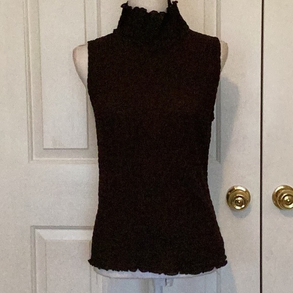 Cache Tops - Cache Vintage Espresso Brown Ruched Sleeveless Turtleneck Top